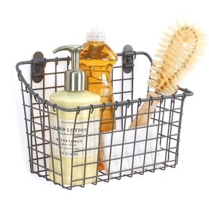 Metal Wire Cabinet / Wall Mount Basket - Gunmetal Gray - Farmhouse Boho Rustic